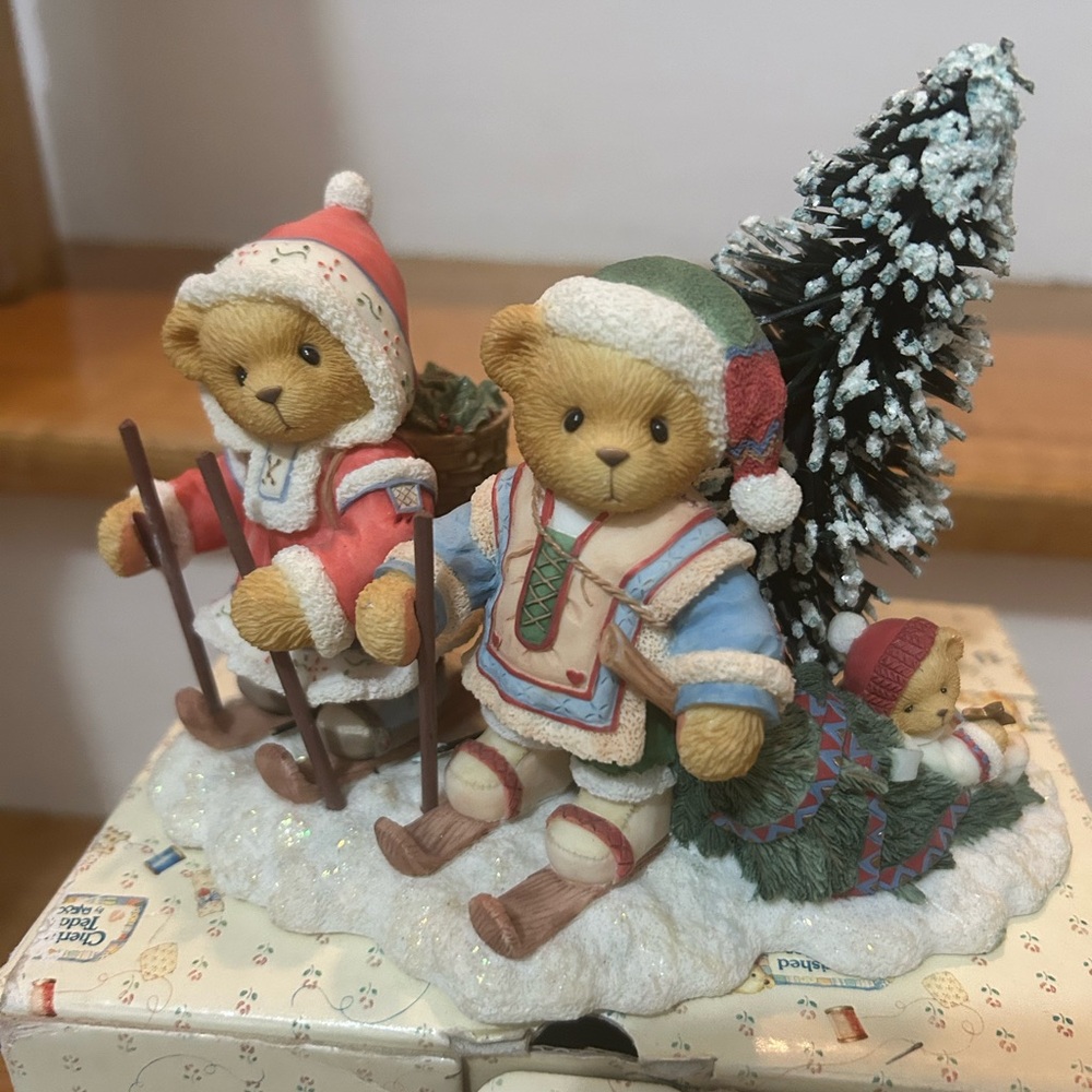 Cherished Teddies Festive Bear Figurine with Christmas Tree